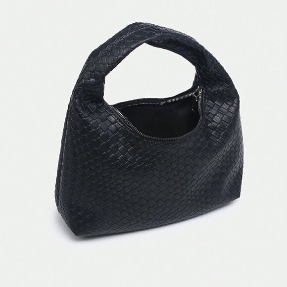 Black Casual Women's Leisure Faux Woven Leather Shoulder Bag - Picture 4 of 6